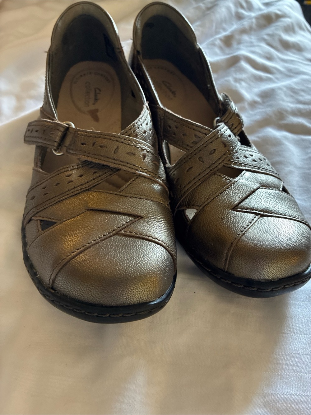 Collection By Clarks Women’s Sz6.5M Pewter Gold Ashland Spin Q Loafers-Ortho-EUC